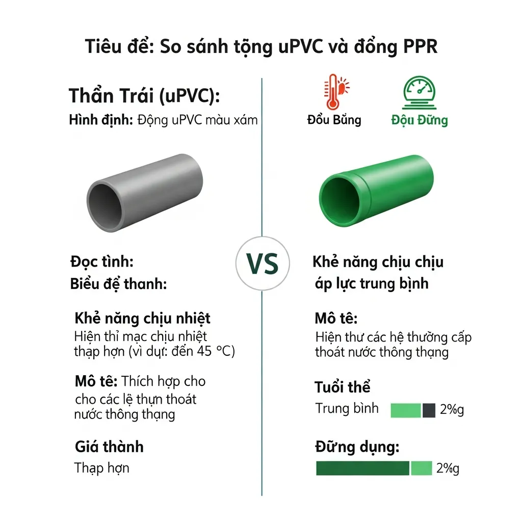 Bảng so sánh đặc tính kỹ thuật chịu nhiệt và áp suất giữa ống uPVC và ống PPR